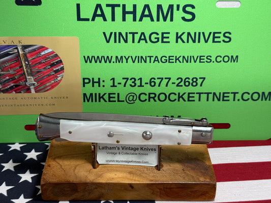 FRANK B. ITLAY 2015-2018 SWING GUARD LOCK BACK DAGGER BLADE 28 CM ITALIAN AUTOMATIC KNIFE WHITE PEARLX HANDLES