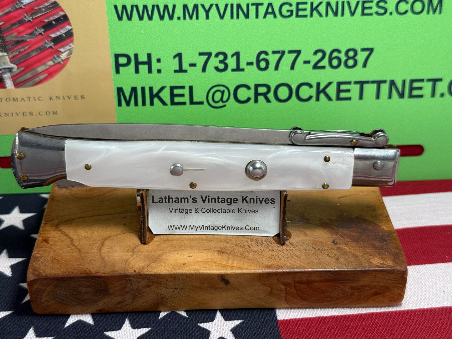 FRANK B. ITLAY 2015-2018 SWING GUARD LOCK BACK DAGGER BLADE 28 CM ITALIAN AUTOMATIC KNIFE WHITE PEARLX HANDLES