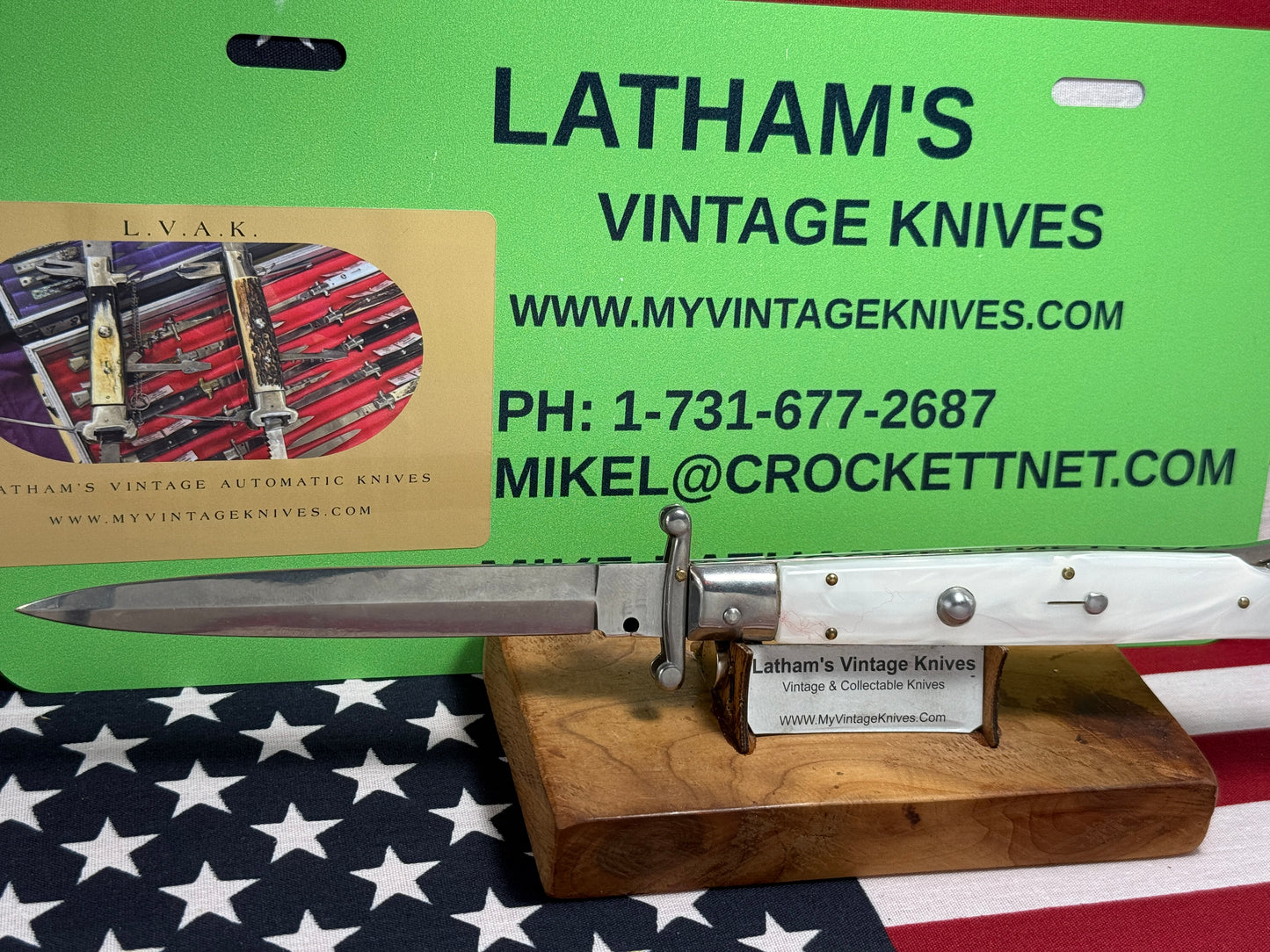 FRANK B. ITLAY 2015-2018 SWING GUARD LOCK BACK DAGGER BLADE 28 CM ITALIAN AUTOMATIC KNIFE WHITE PEARLX HANDLES