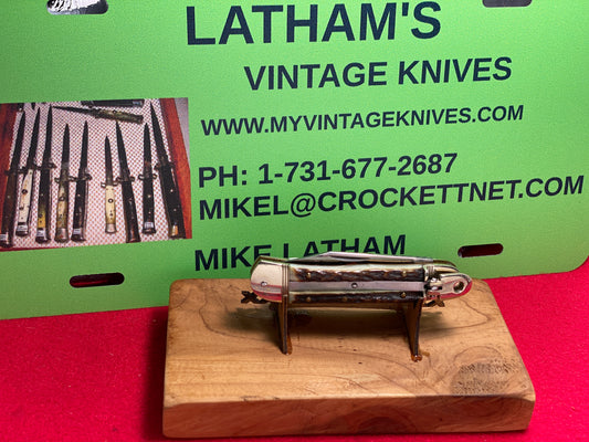 HUBERTUS SOLINGEN GERMANY 2005-2010 ERA LEVER AUTOMATIC 8.5 CM "HARLEY DAVIDISON LIMITED EDITION" GERMAN AUTOMATIC KNIFE STAG HANDLES