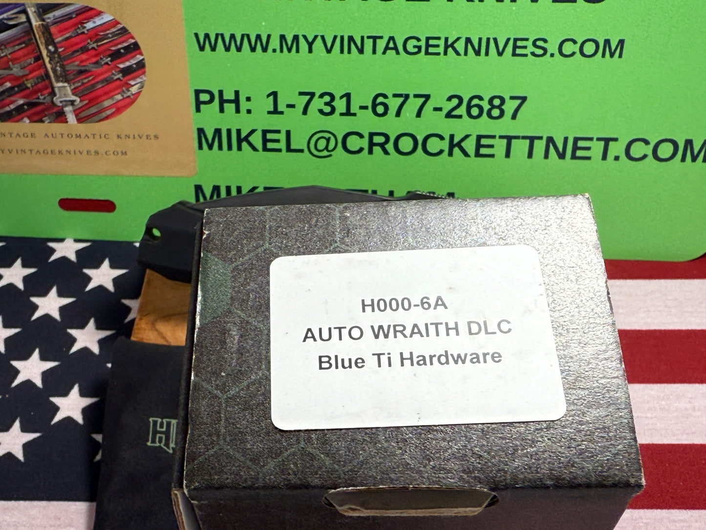 HERETIC KNIVES USA 2023 AUTO WRAITH DLC H000-6A BLUE Ti HARDWARE TACTICAL AUTOMATIC KNIFE CARBON FIBER BOLSTERS.