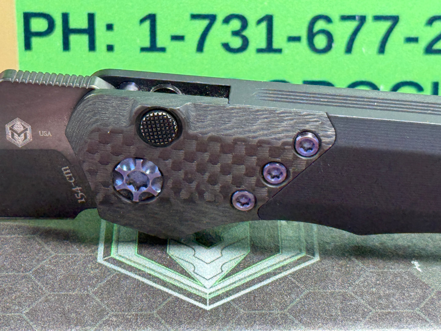 HERETIC KNIVES USA 2023 AUTO WRAITH DLC H000-6A BLUE Ti HARDWARE TACTICAL AUTOMATIC KNIFE CARBON FIBER BOLSTERS.