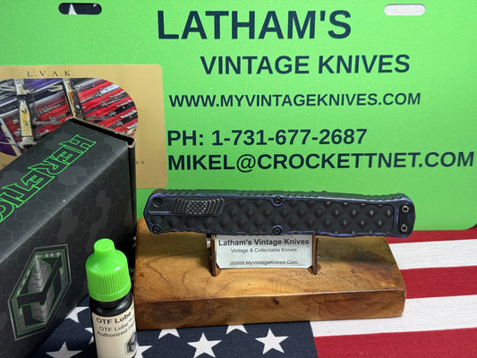 HERETIC KNIVES USA 2023 CLERIC II OTF DOUBLE EDGE H020-14A-BRKPU TACTICAL AUTOMATIC KNIFE BREAKTHROUGH PURPLE BUBBLE HANDLES