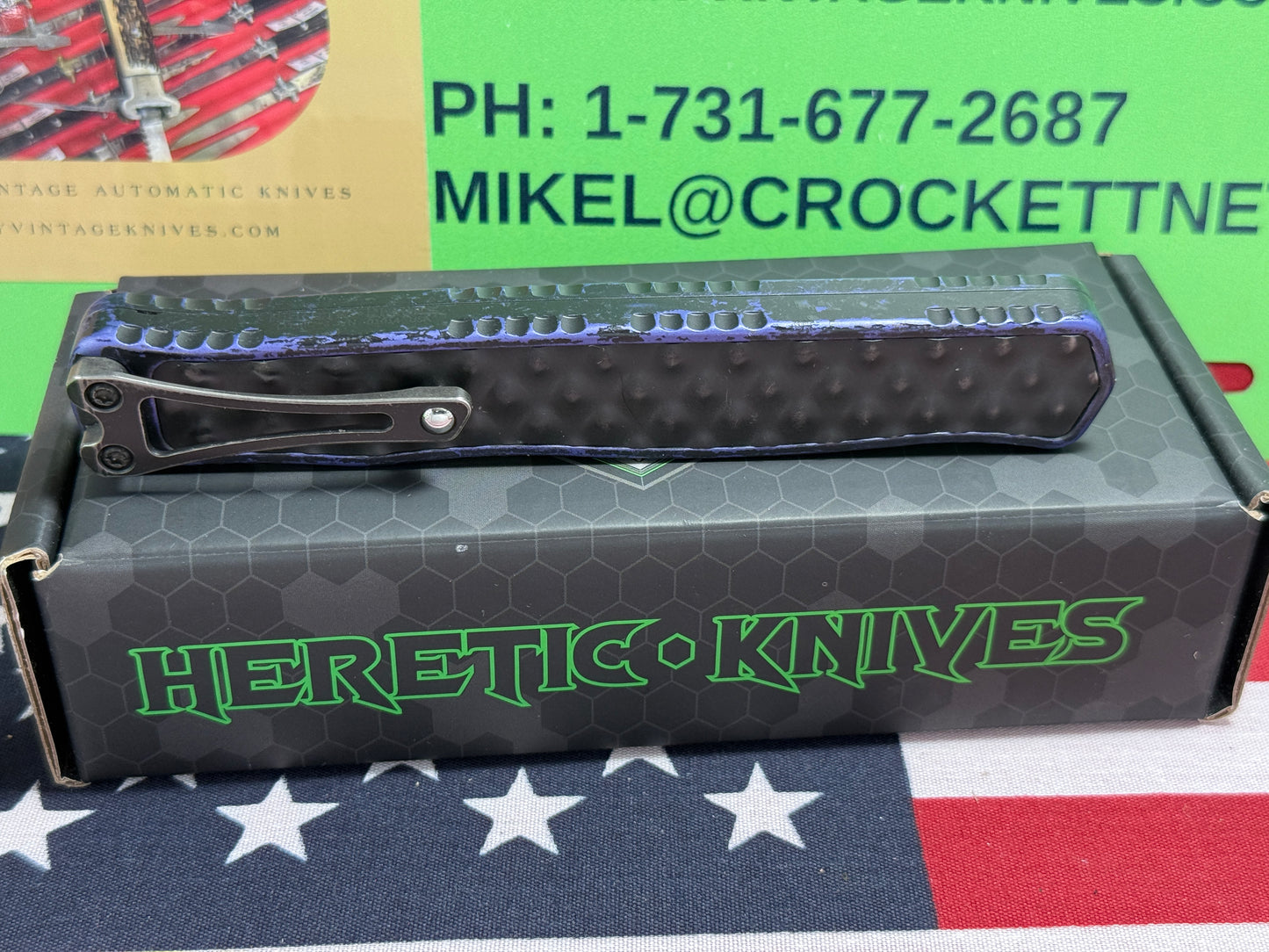 HERETIC KNIVES USA 2023 CLERIC II OTF DOUBLE EDGE H020-14A-BRKPU TACTICAL AUTOMATIC KNIFE BREAKTHROUGH PURPLE BUBBLE HANDLES