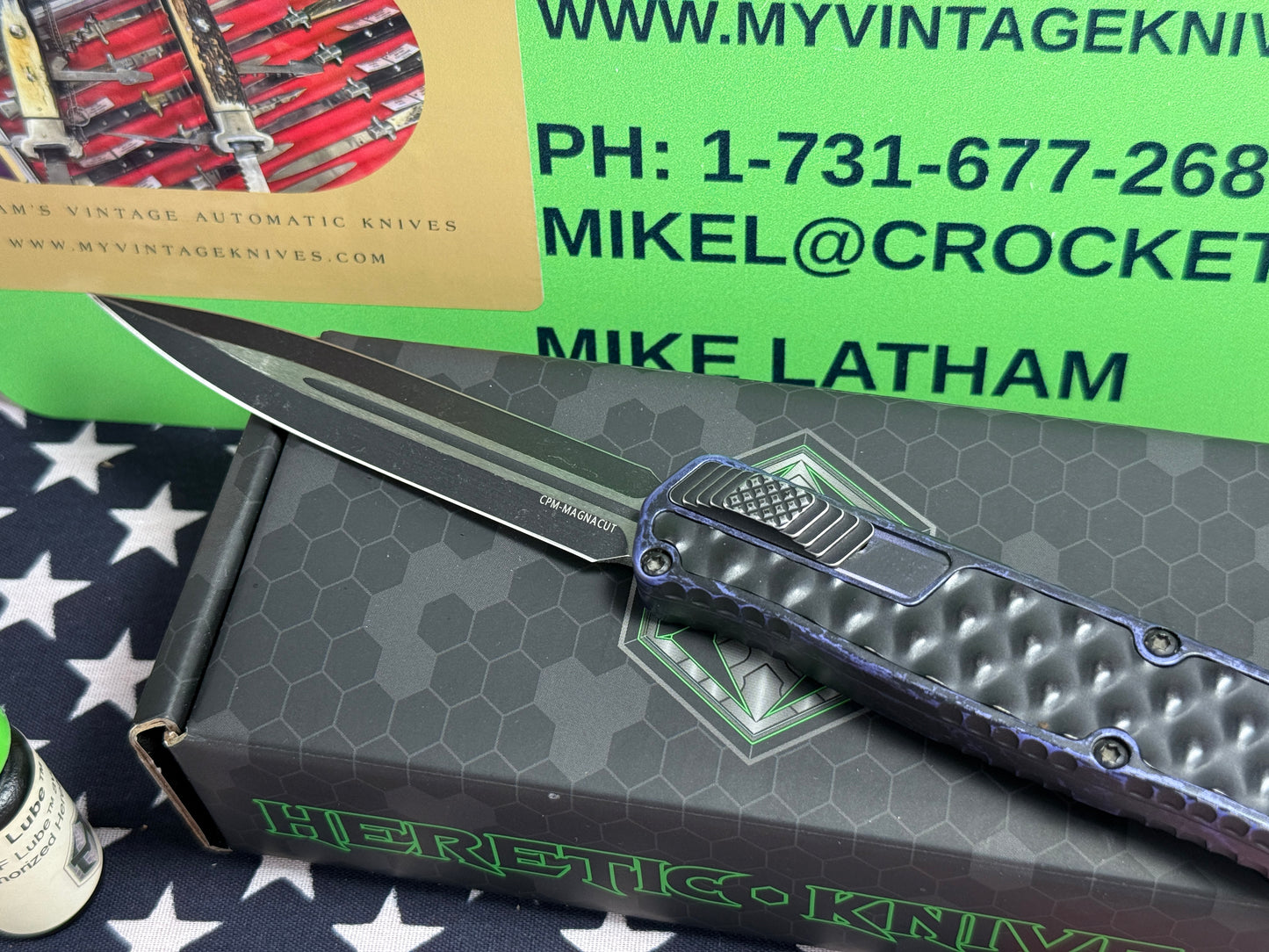 HERETIC KNIVES USA 2023 CLERIC II OTF DOUBLE EDGE H020-14A-BRKPU TACTICAL AUTOMATIC KNIFE BREAKTHROUGH PURPLE BUBBLE HANDLES