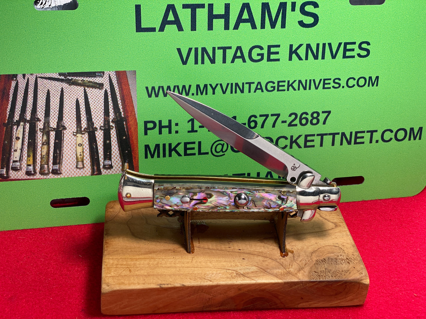 LATAMA ITALY 2010 SWIVEL BOLSTER LIMITED EDITION N27 STILETTO 23 CM ITALIAN AUTOMATIC KNIFE ABALONE PEARL HANDLES