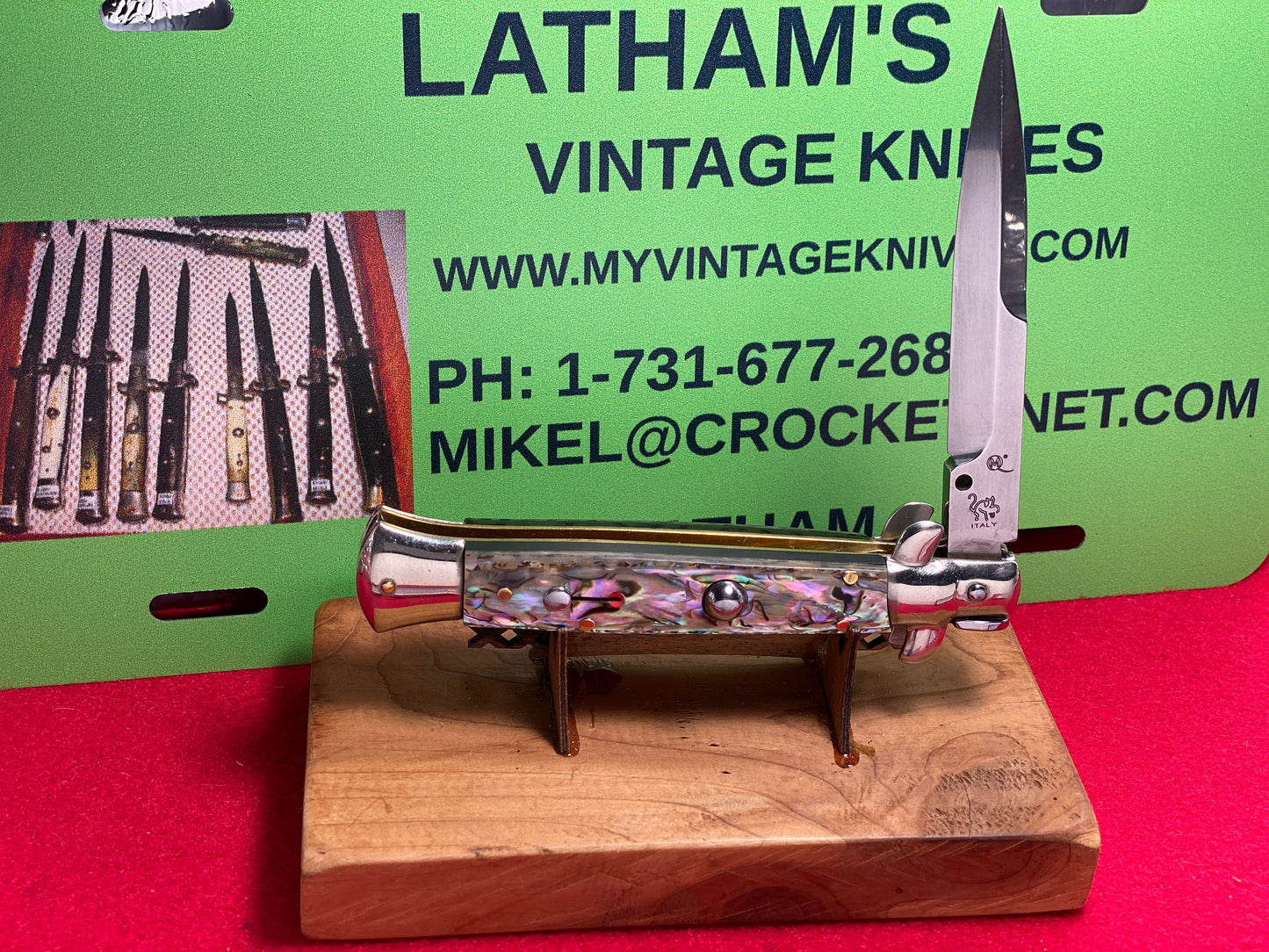 LATAMA ITALY 2010 SWIVEL BOLSTER LIMITED EDITION N27 STILETTO 23 CM ITALIAN AUTOMATIC KNIFE ABALONE PEARL HANDLES