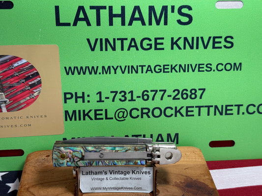 AKC ITALY 2022 LEVER AUTOMATIC SPRINGER DAMACUS STEEL 6" ITALIAN AUTOMATIC KNIFE ABALONE PEARL HANDLES