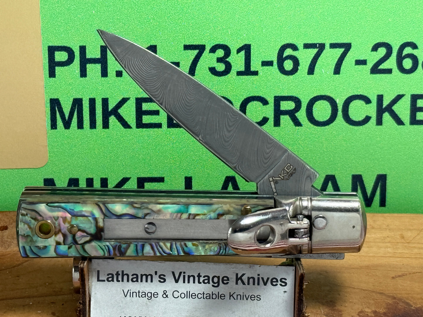 AKC ITALY 2022 LEVER AUTOMATIC SPRINGER DAMACUS STEEL 6" ITALIAN AUTOMATIC KNIFE ABALONE PEARL HANDLES
