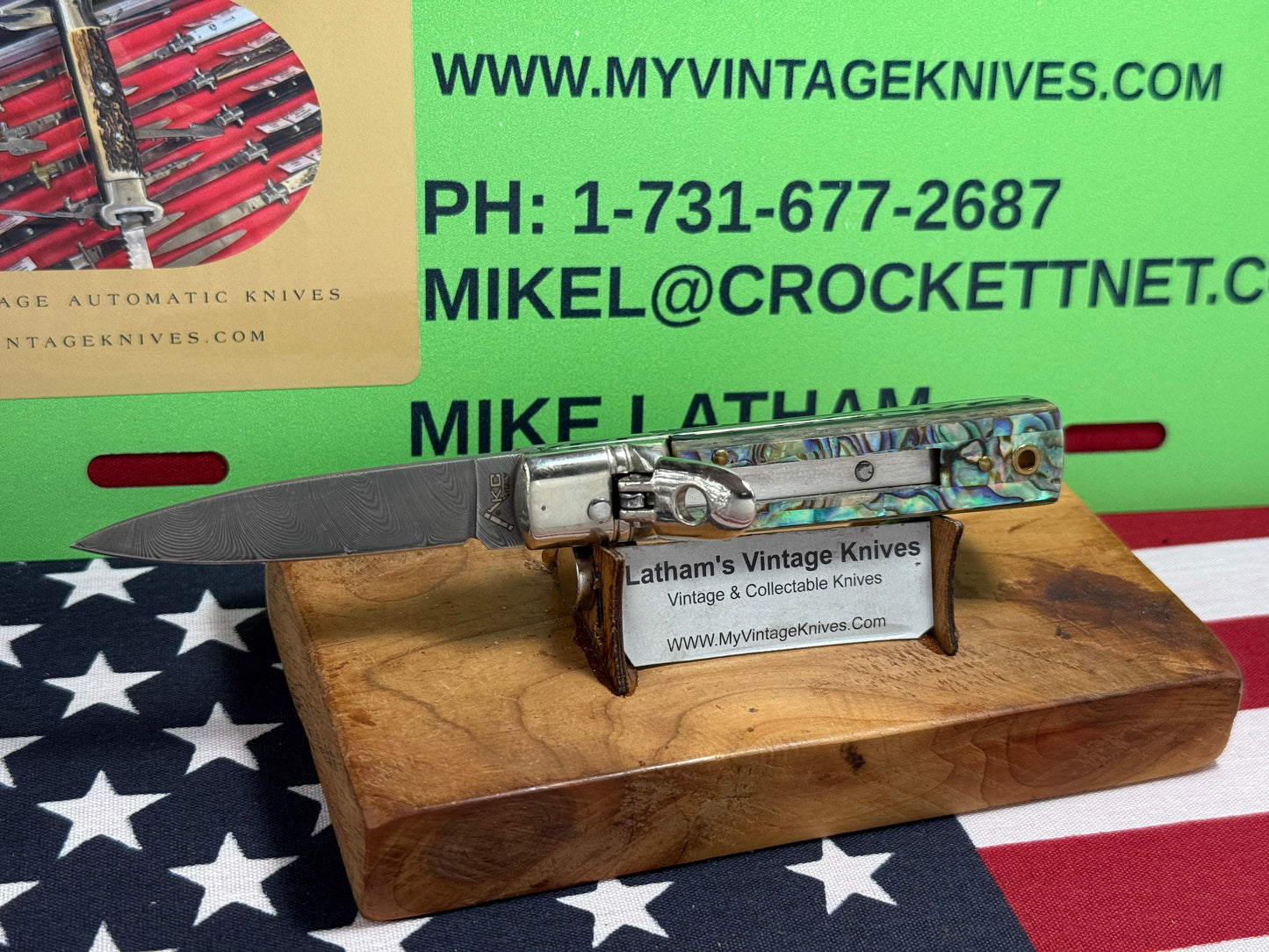 AKC ITALY 2022 LEVER AUTOMATIC SPRINGER DAMACUS STEEL 6" ITALIAN AUTOMATIC KNIFE ABALONE PEARL HANDLES