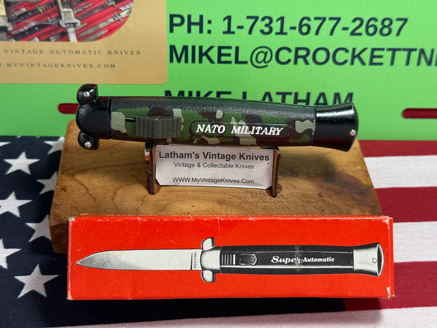 NATO MILITARY OTF 1980-85 SUPER AUTOMATIC SPRINGER VINTAGE IMPORTED AUTOMATIC KNIFE ARMY GREEN PLASTIC OVER METAL HANDLES