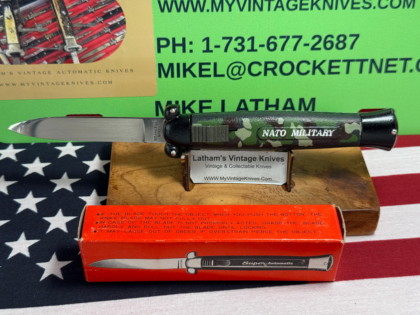 NATO MILITARY OTF 1980-85 SUPER AUTOMATIC SPRINGER VINTAGE IMPORTED AUTOMATIC KNIFE ARMY GREEN PLASTIC OVER METAL HANDLES