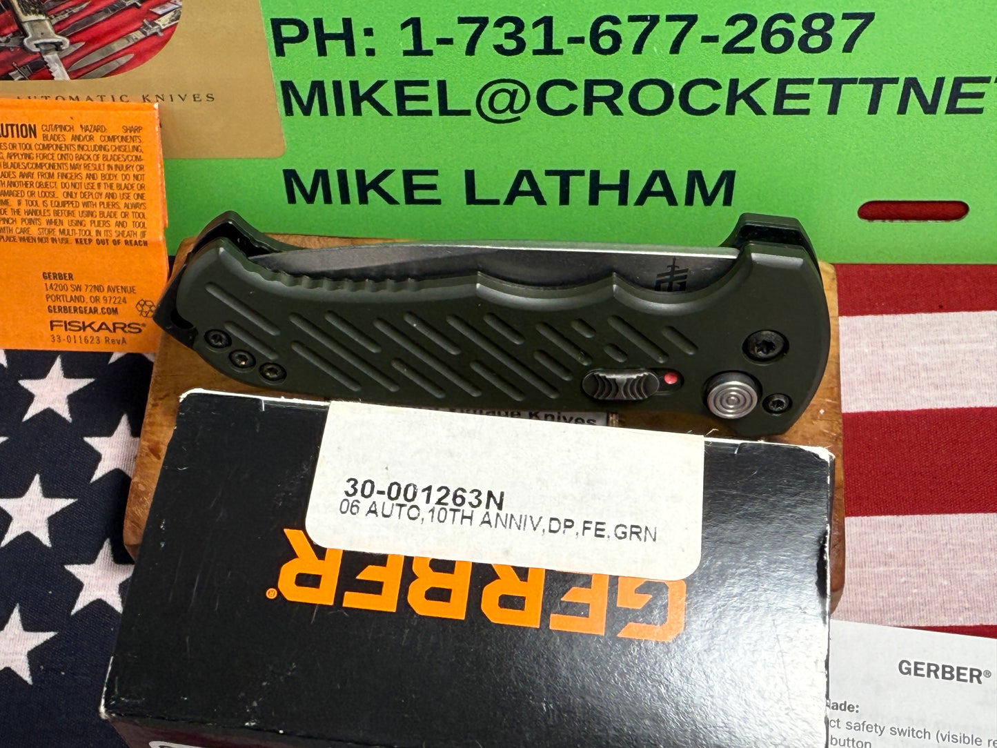 GERBER USA 2016 AUTO 06 TACTICAL 10 YR ANNIVERSARY TACTICAL AUTOMATIC KNIFE OD GREEN ALUMINUM HANDLES.