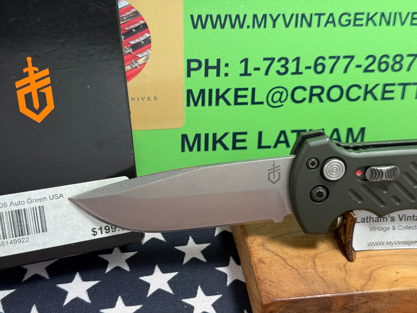 GERBER USA 2016 AUTO 06 TACTICAL 10 YR ANNIVERSARY TACTICAL AUTOMATIC KNIFE OD GREEN ALUMINUM HANDLES.