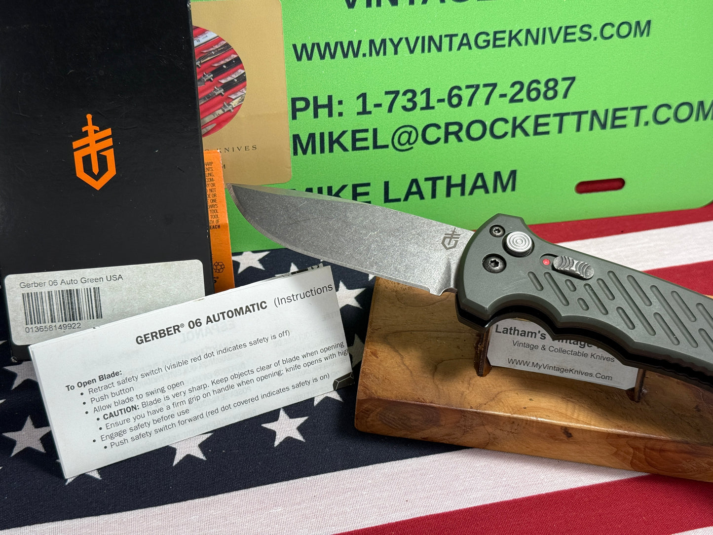 GERBER USA 2016 AUTO 06 TACTICAL 10 YR ANNIVERSARY TACTICAL AUTOMATIC KNIFE OD GREEN ALUMINUM HANDLES.