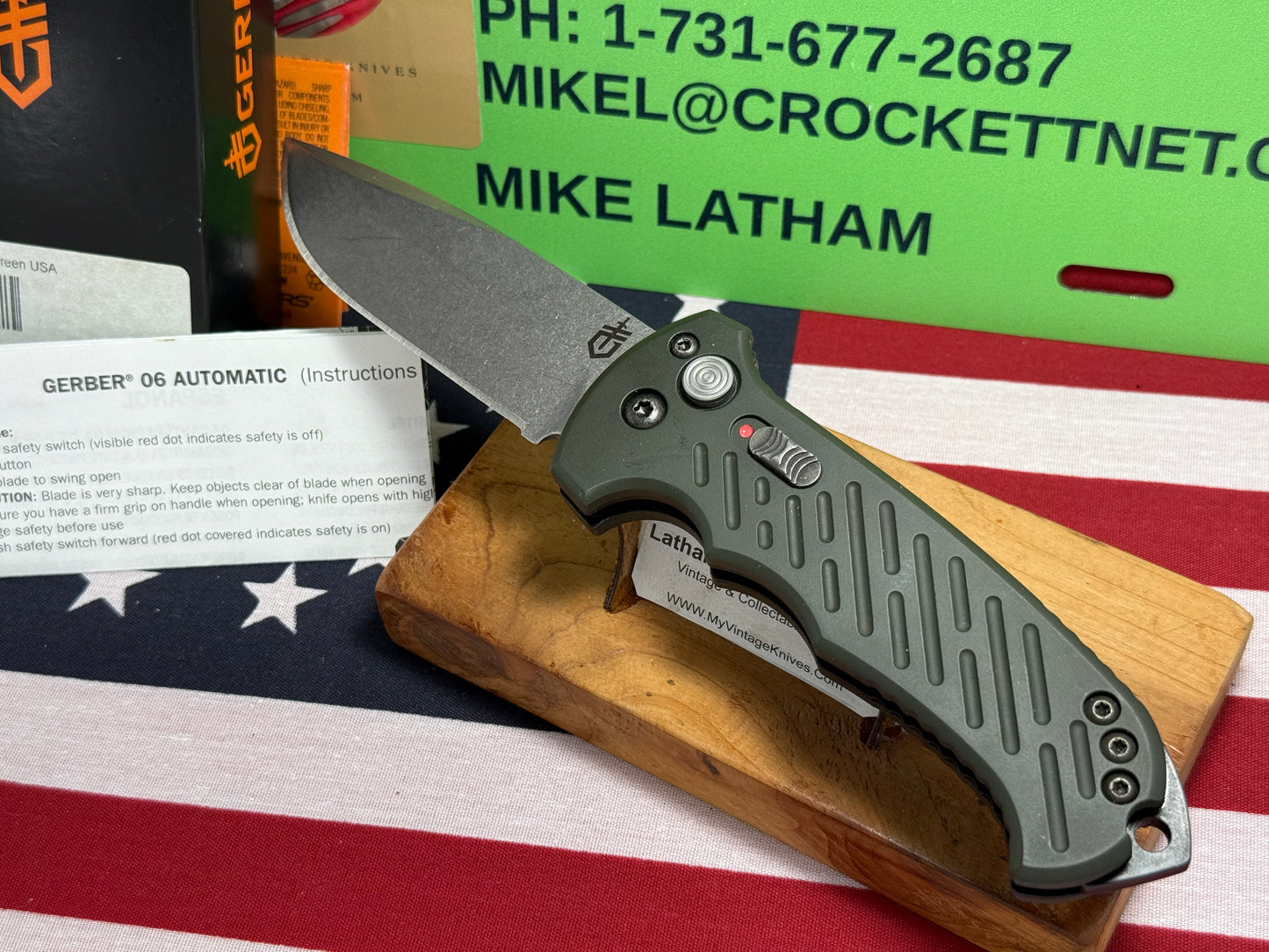 GERBER USA 2016 AUTO 06 TACTICAL 10 YR ANNIVERSARY TACTICAL AUTOMATIC KNIFE OD GREEN ALUMINUM HANDLES.