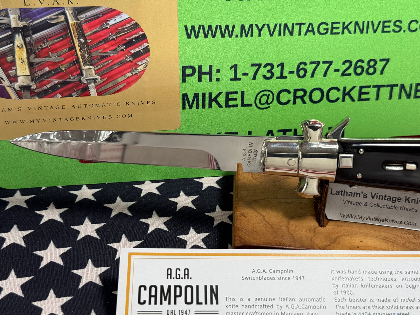 A.G.A. CAMPOLIN MANIAGO ITALY 2023 FULCRUM RELEASE SQUARE BUTTON BLACK WIDOW ITALIAN AUTOMATIC KNIFE BUFFALO HORN HANDLES