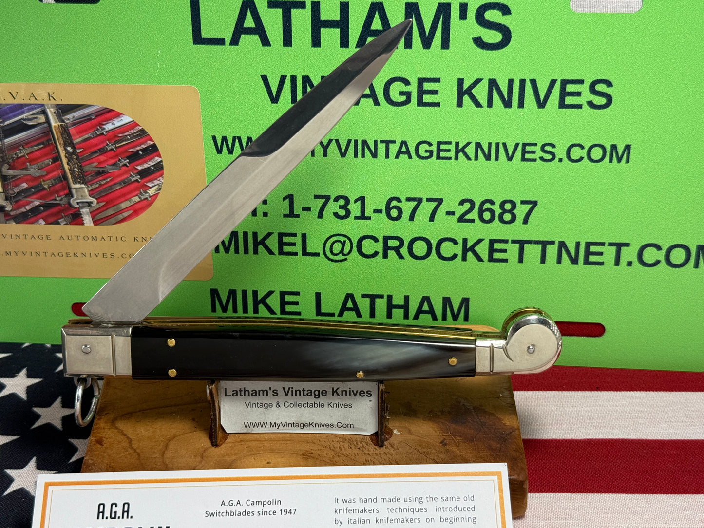A.G.A. CAMPOLIN MANIAGO ITALY 2023 RING PULL RELEASE SICILIAN 12" ITALIAN AUTOMATIC KNIFE BRAZILIAN HORN HANDLES