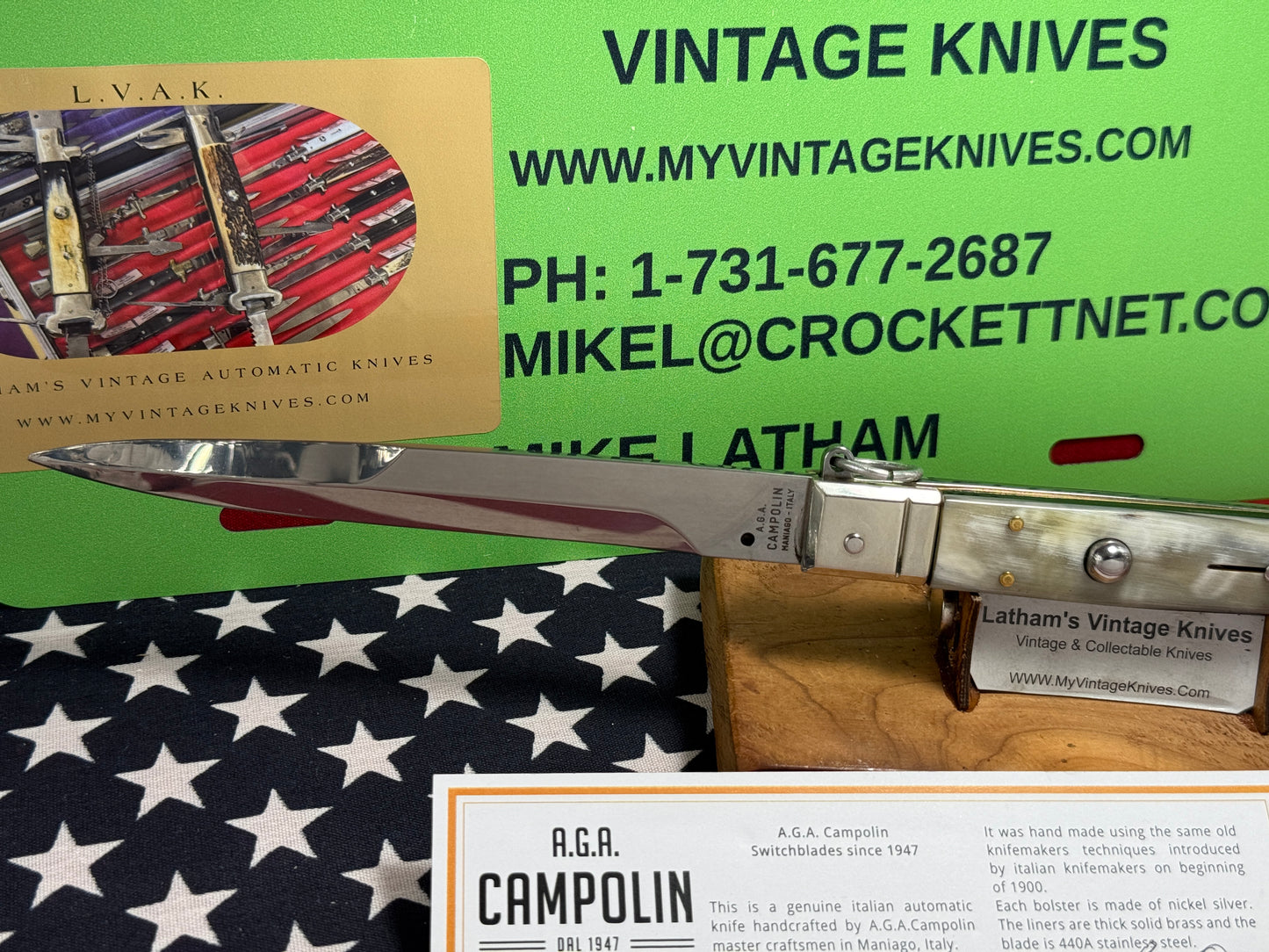 A.G.A. CAMPOLIN MANIAGO ITALY 2023 RING PULL RELEASE SICILIAN 12" ITALIAN AUTOMATIC KNIFE BRAZILIAN HORN HANDLES