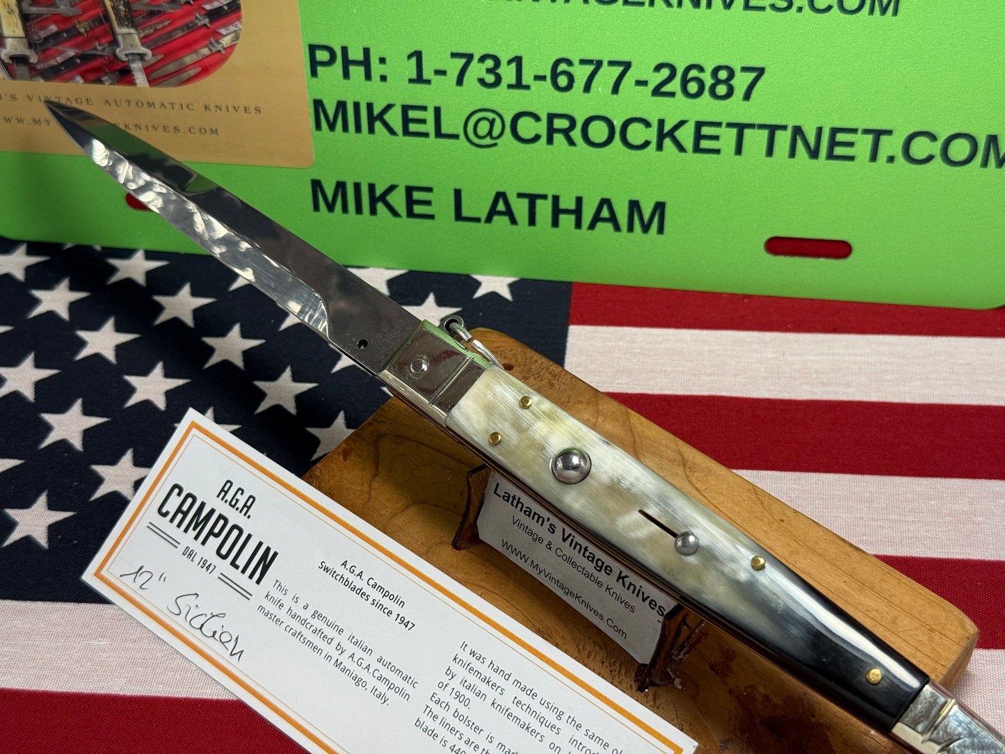 A.G.A. CAMPOLIN MANIAGO ITALY 2023 RING PULL RELEASE SICILIAN 12" ITALIAN AUTOMATIC KNIFE BRAZILIAN HORN HANDLES