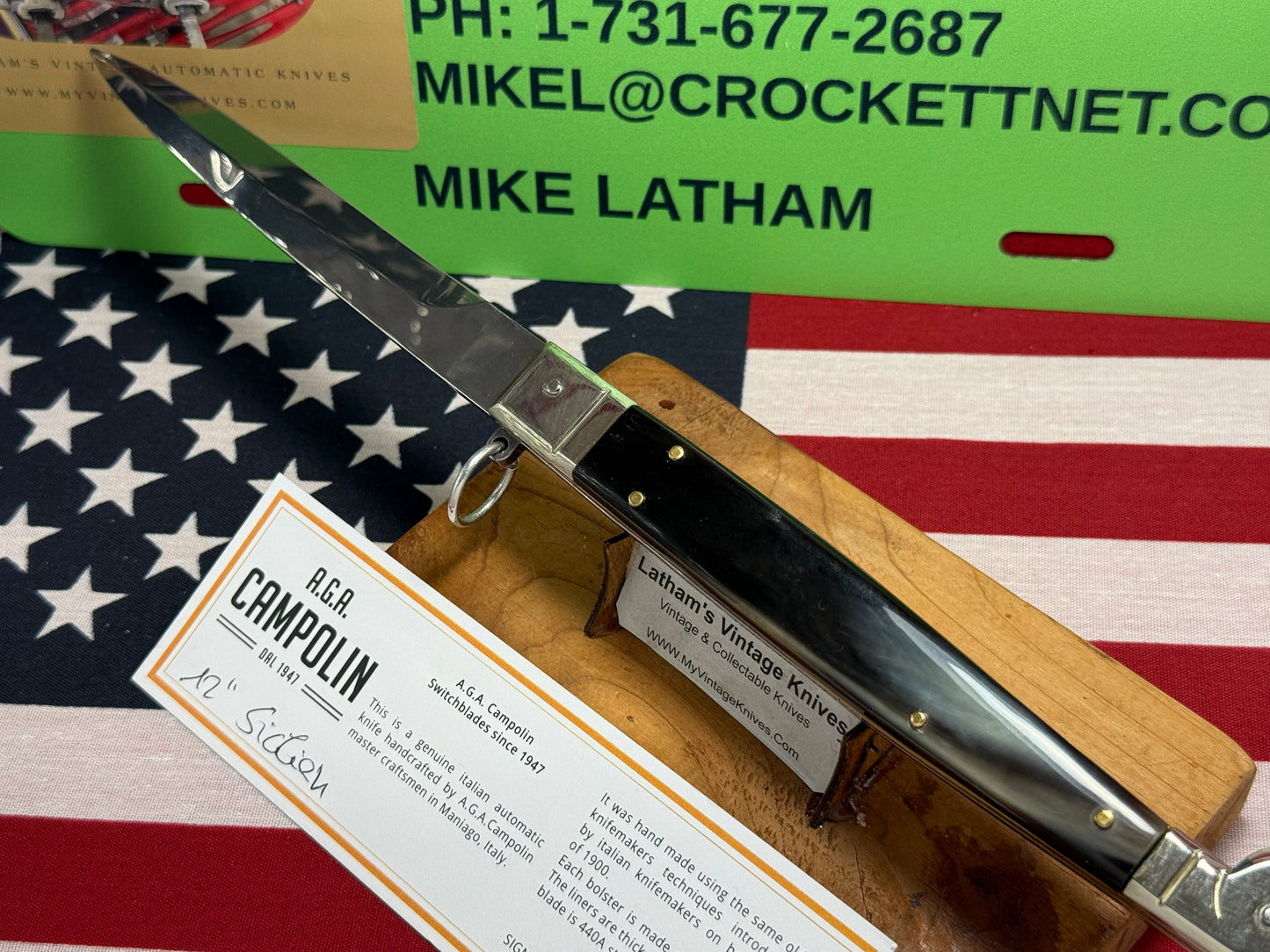 A.G.A. CAMPOLIN MANIAGO ITALY 2023 RING PULL RELEASE SICILIAN 12" ITALIAN AUTOMATIC KNIFE BRAZILIAN HORN HANDLES