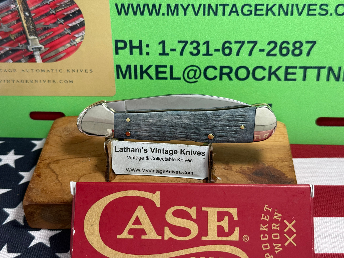 CASE XX USA, W.R. CASE 2025 COPPERLOCK 61549WL CS CUSTOM CONVERTED D/A AMERICAN AUTOMATIC KNIFE POCKET WORN GRAY BONE HANDLES