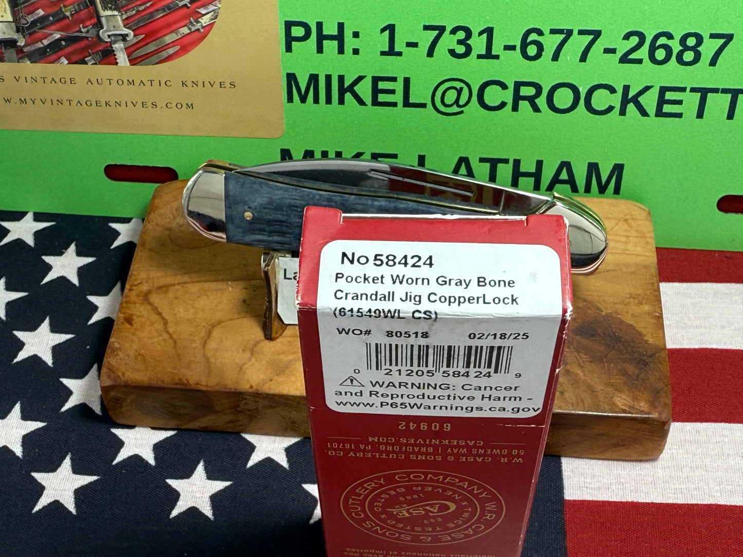 CASE XX USA, W.R. CASE 2025 COPPERLOCK 61549WL CS CUSTOM CONVERTED D/A AMERICAN AUTOMATIC KNIFE POCKET WORN GRAY BONE HANDLES