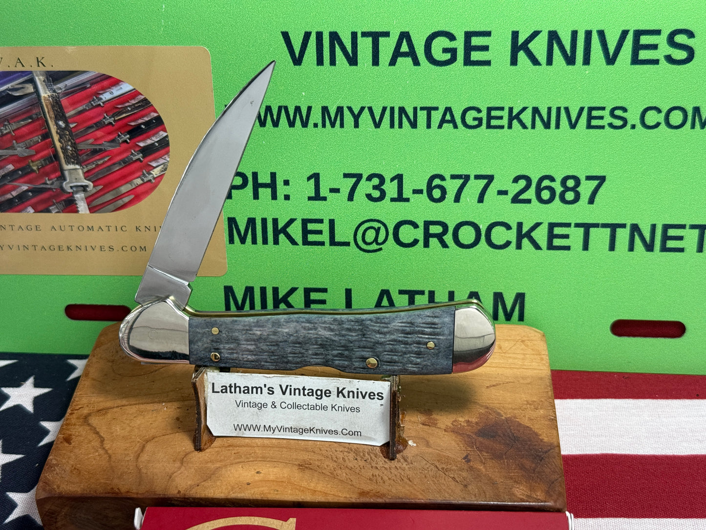 CASE XX USA, W.R. CASE 2025 COPPERLOCK 61549WL CS CUSTOM CONVERTED D/A AMERICAN AUTOMATIC KNIFE POCKET WORN GRAY BONE HANDLES