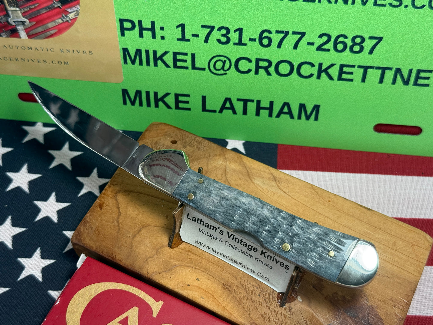 CASE XX USA, W.R. CASE 2025 COPPERLOCK 61549WL CS CUSTOM CONVERTED D/A AMERICAN AUTOMATIC KNIFE POCKET WORN GRAY BONE HANDLES