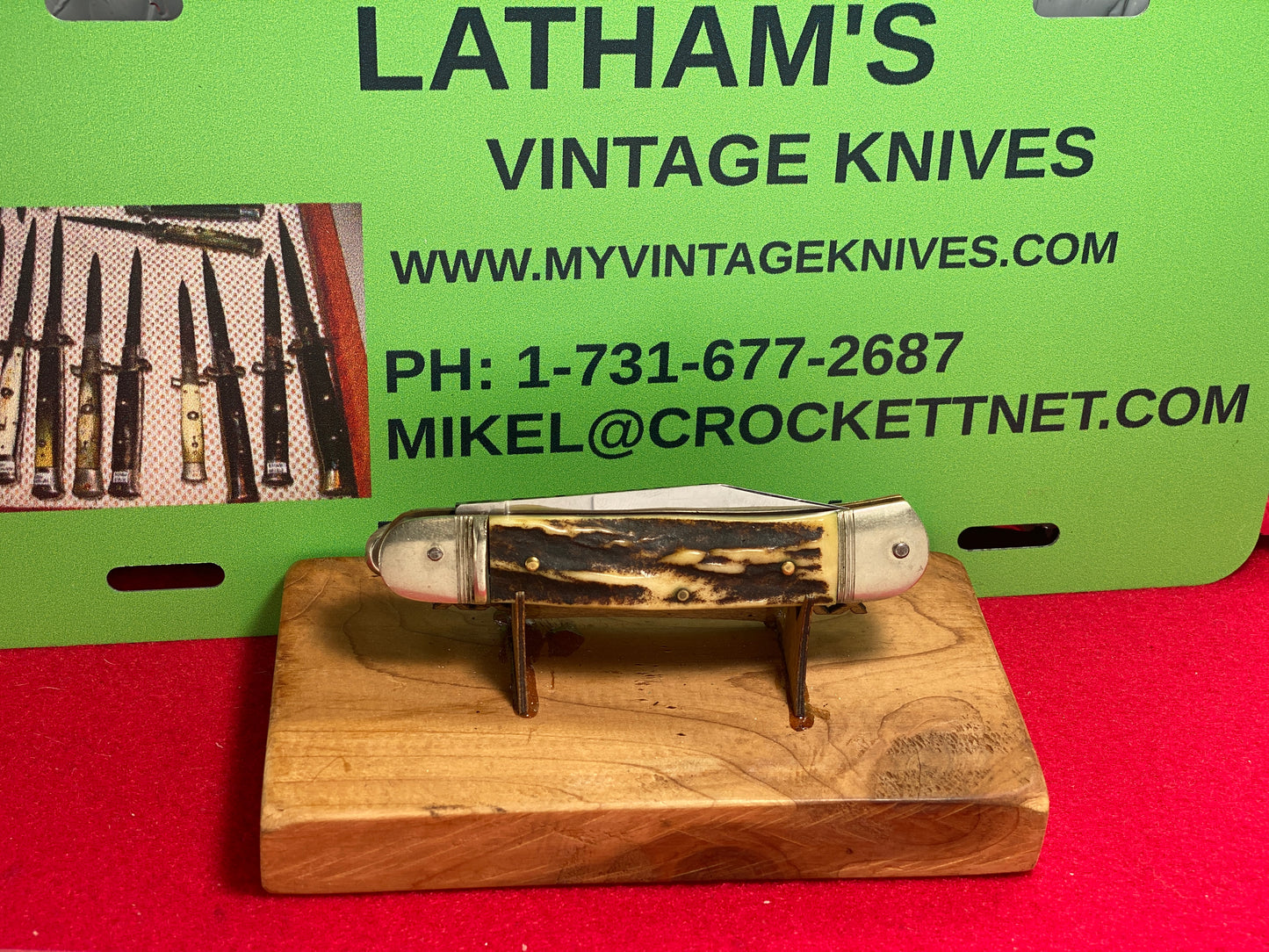 HUBERTUS SOLINGEN GERMANY 1959-64 TANG STAMPED LEVER AUTOMATIC 10 CM GERMAN AUTOMATIC KNIFE STAG HANDLES