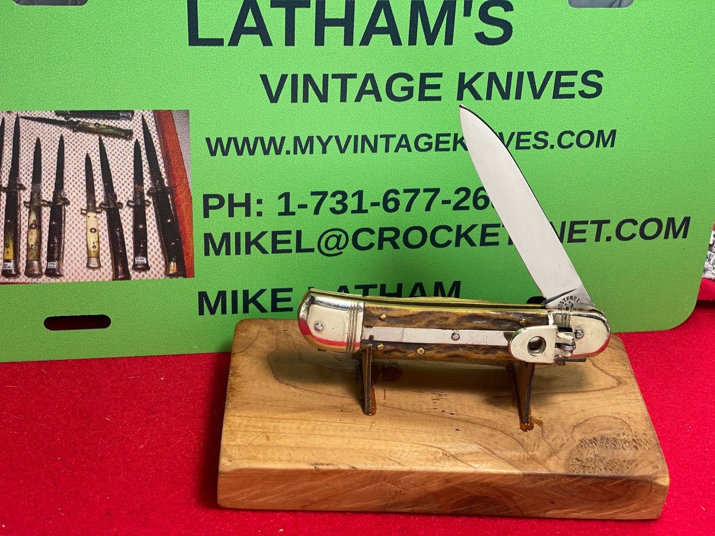 KISSING CRANE ROBI KLAAS SOLINGEN GERMANY 1970-75 LEVER AUTOMATIC SPRINGER 10 CM GERMAN AUTOMATIC KNIFE STAG HANDLES