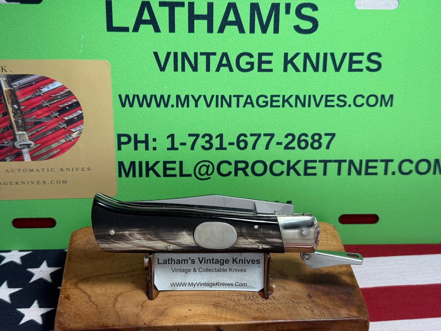 A.G.A. CAMPOLIN MANIAGO ITALY 2007 FULCRUM RELEASE OVAL BUTTON 60TH ANNIVERSARY ITALIAN AUTOMATIC KNIFE BUFFALO HORN HANDLES