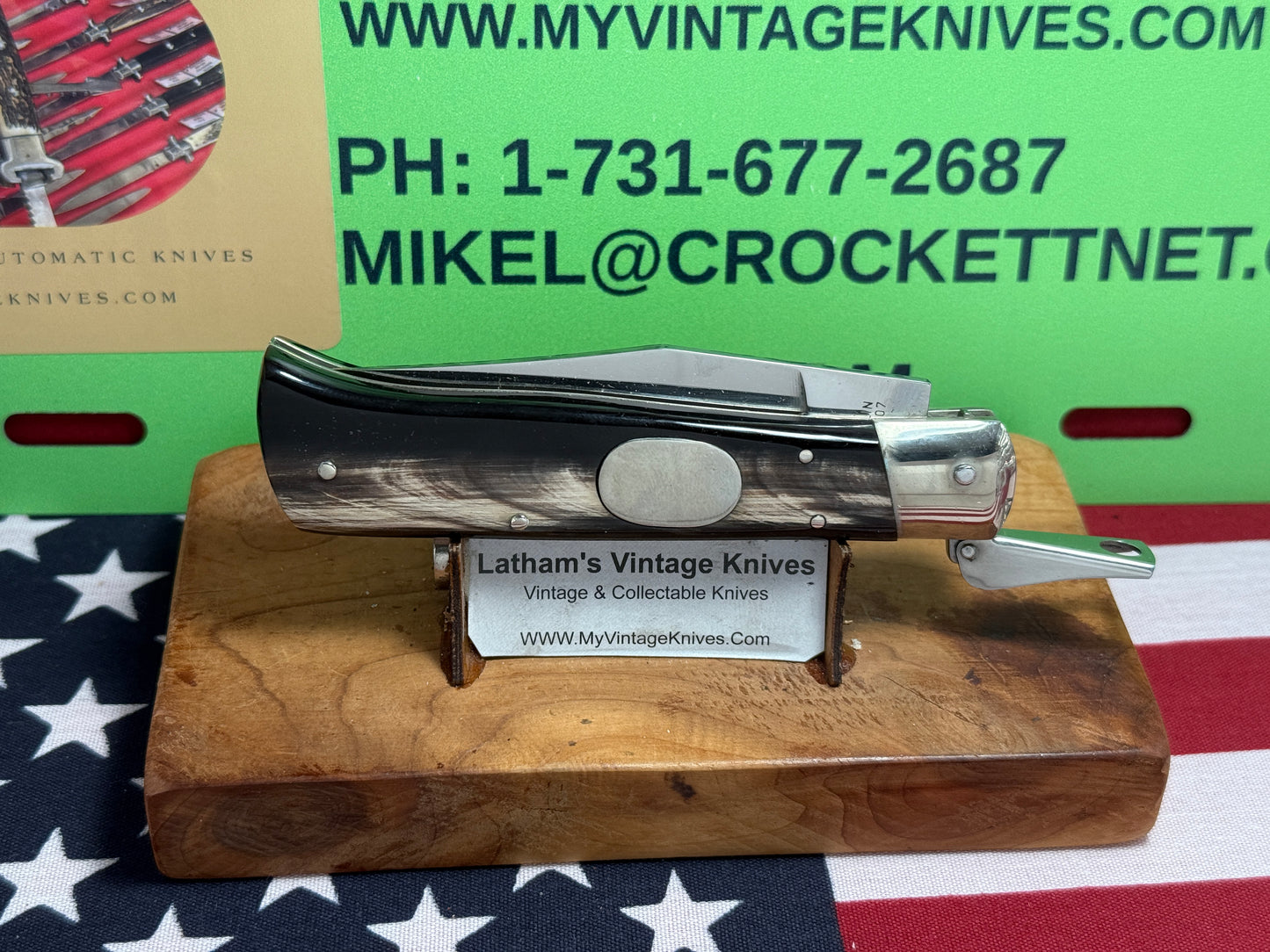 A.G.A. CAMPOLIN MANIAGO ITALY 2007 FULCRUM RELEASE OVAL BUTTON 60TH ANNIVERSARY ITALIAN AUTOMATIC KNIFE BUFFALO HORN HANDLES