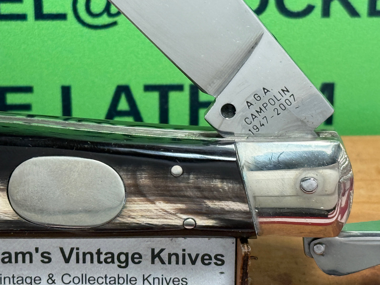 A.G.A. CAMPOLIN MANIAGO ITALY 2007 FULCRUM RELEASE OVAL BUTTON 60TH ANNIVERSARY ITALIAN AUTOMATIC KNIFE BUFFALO HORN HANDLES