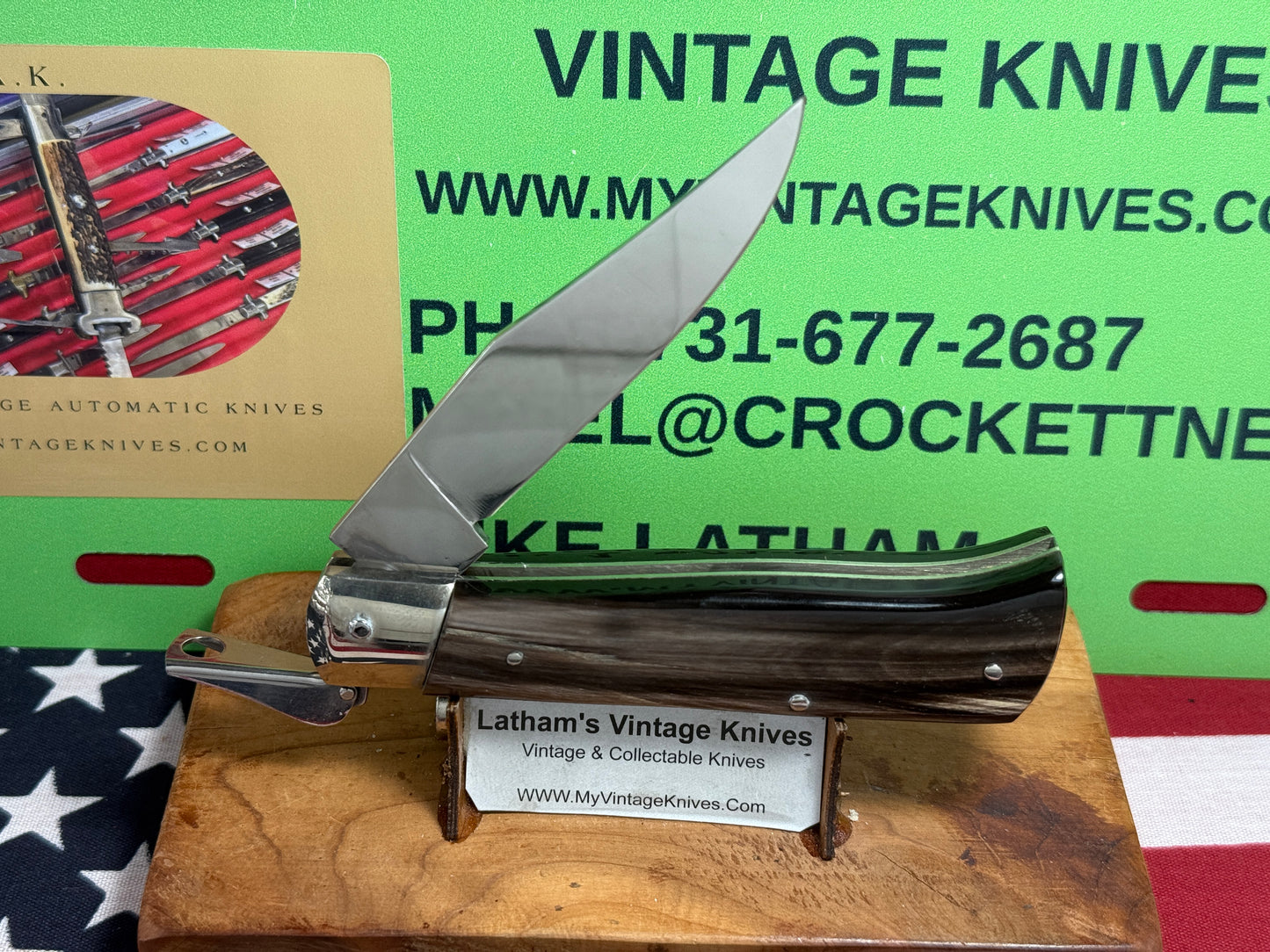 A.G.A. CAMPOLIN MANIAGO ITALY 2007 FULCRUM RELEASE OVAL BUTTON 60TH ANNIVERSARY ITALIAN AUTOMATIC KNIFE BUFFALO HORN HANDLES