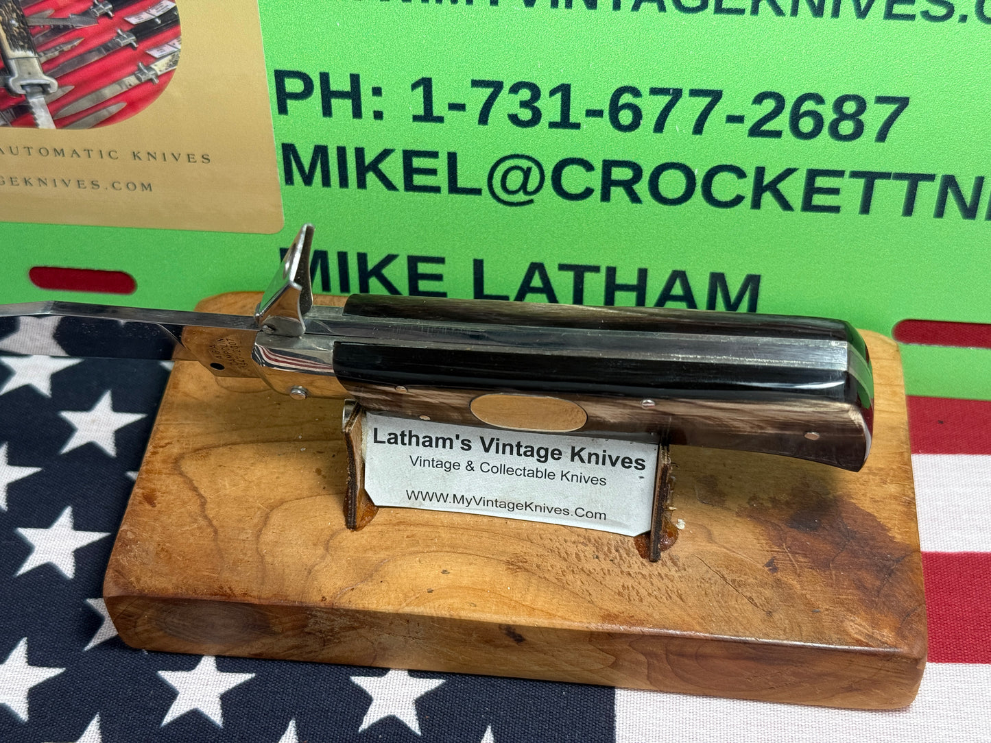 A.G.A. CAMPOLIN MANIAGO ITALY 2007 FULCRUM RELEASE OVAL BUTTON 60TH ANNIVERSARY ITALIAN AUTOMATIC KNIFE BUFFALO HORN HANDLES