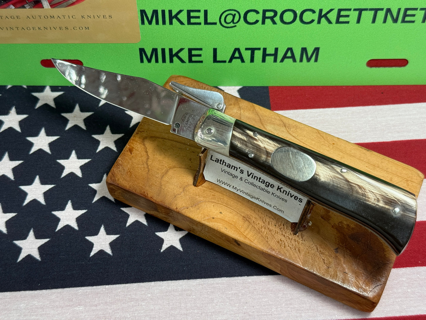 A.G.A. CAMPOLIN MANIAGO ITALY 2007 FULCRUM RELEASE OVAL BUTTON 60TH ANNIVERSARY ITALIAN AUTOMATIC KNIFE BUFFALO HORN HANDLES