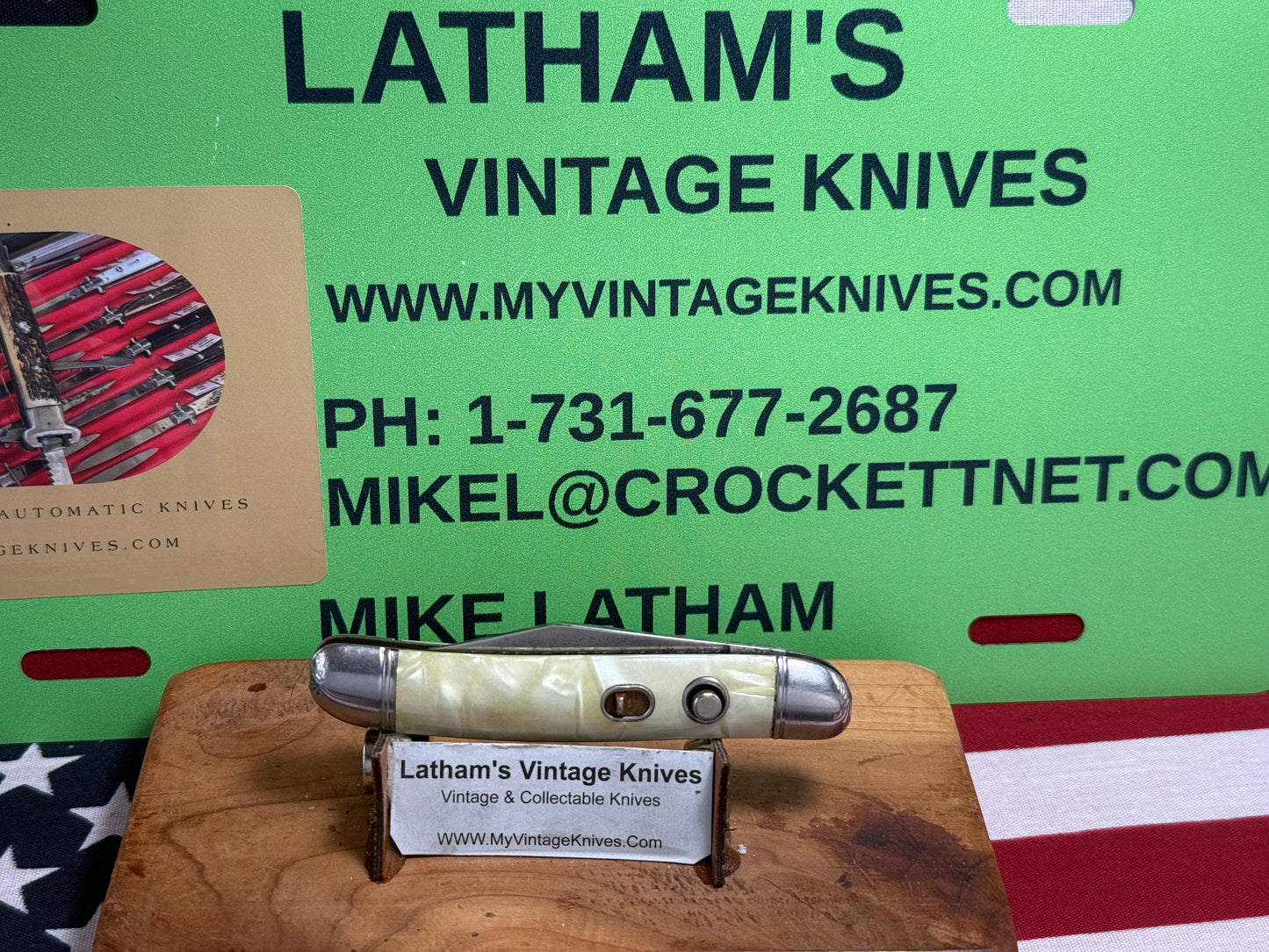 HAMMER BRAND USA IMPERIAL KNIFE CO. 1945-1955 UTILITY JACK 3 1/2" VINTAGE AMERICAN AUTOMATIC KNIFE CRACKED ICE COMPOSITION SHELL WRAP HANDLES