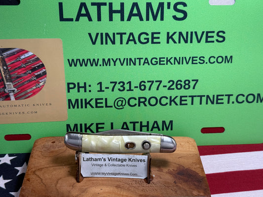 HAMMER BRAND USA IMPERIAL KNIFE CO. 1945-1955 UTILITY JACK 3 1/2" VINTAGE AMERICAN AUTOMATIC KNIFE CRACKED ICE COMPOSITION SHELL WRAP HANDLES