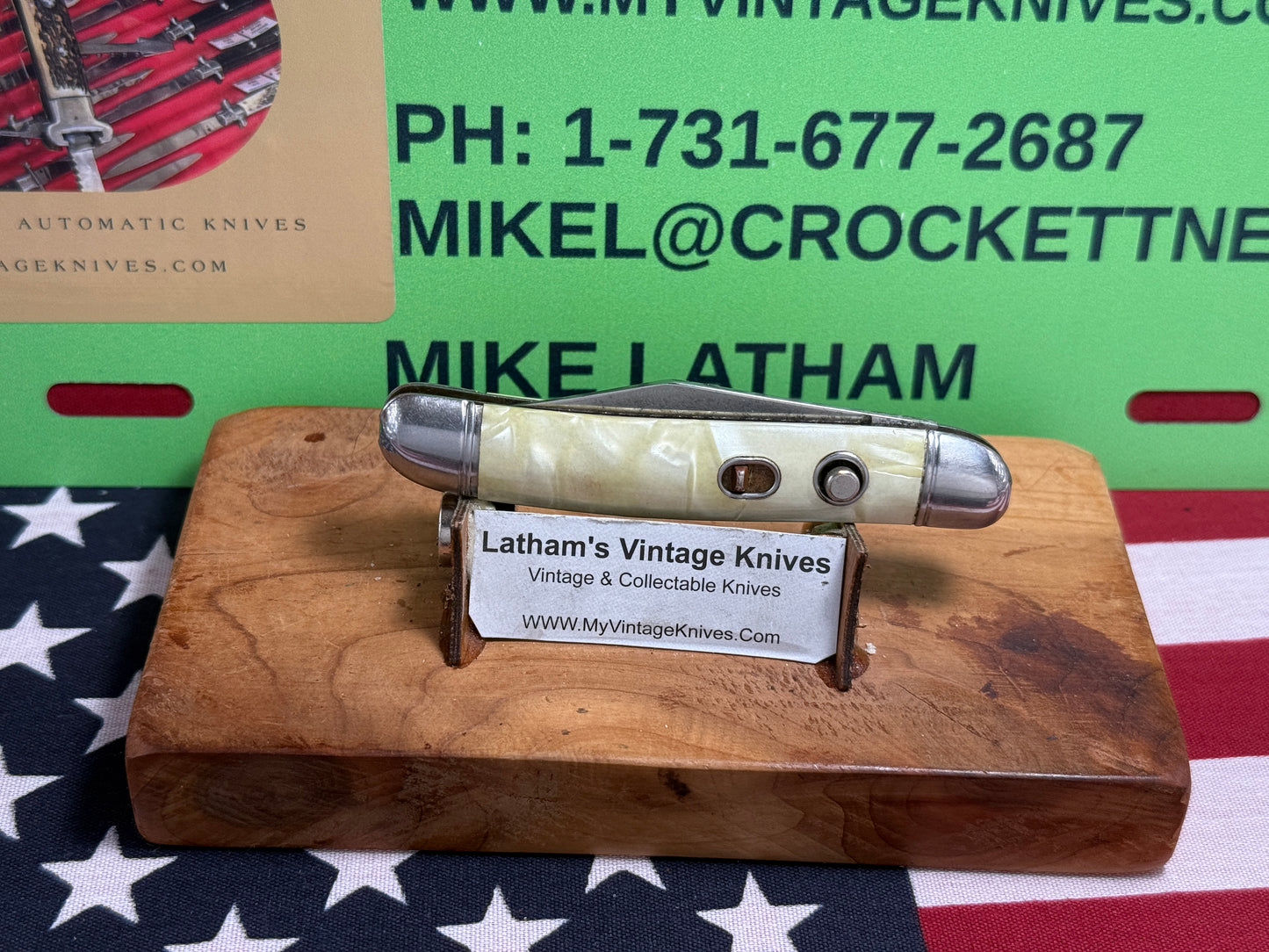 HAMMER BRAND USA IMPERIAL KNIFE CO. 1945-1955 UTILITY JACK 3 1/2" VINTAGE AMERICAN AUTOMATIC KNIFE CRACKED ICE COMPOSITION SHELL WRAP HANDLES