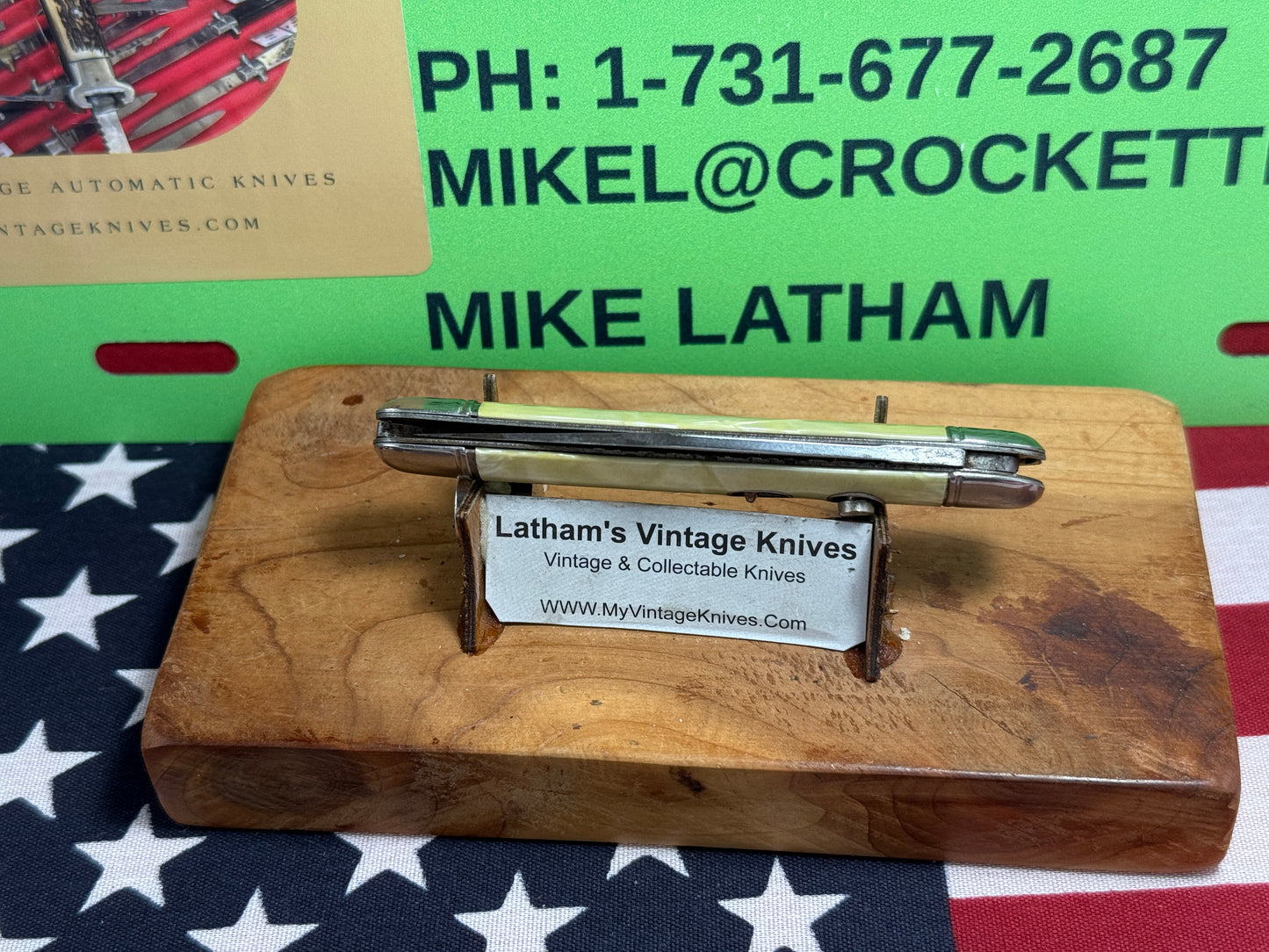 HAMMER BRAND USA IMPERIAL KNIFE CO. 1945-1955 UTILITY JACK 3 1/2" VINTAGE AMERICAN AUTOMATIC KNIFE CRACKED ICE COMPOSITION SHELL WRAP HANDLES