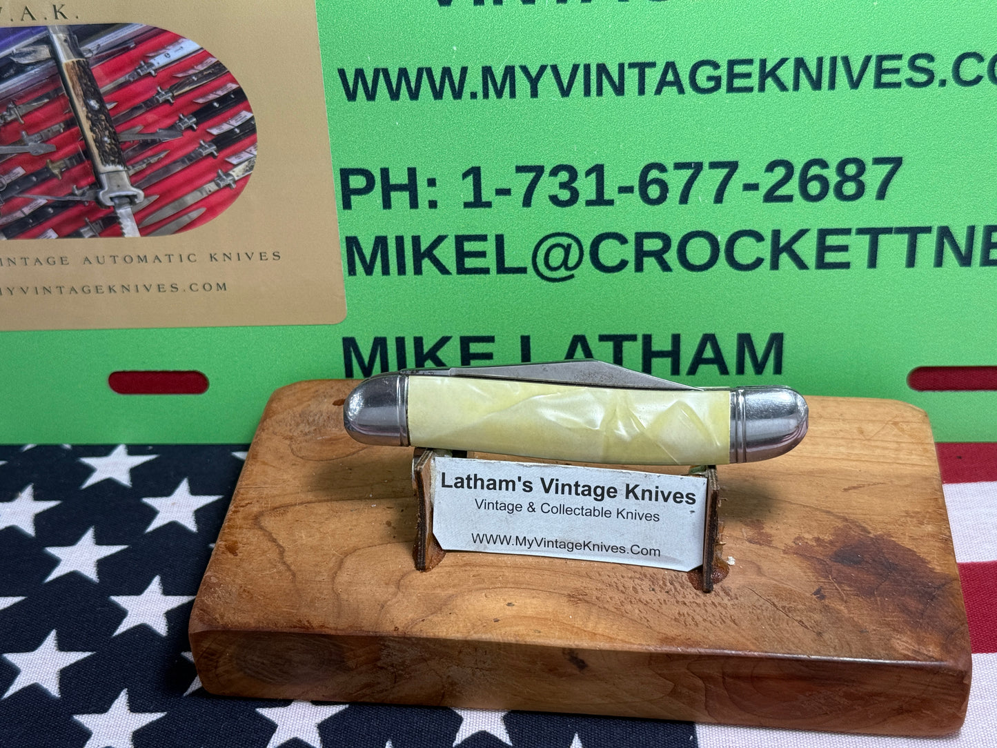 HAMMER BRAND USA IMPERIAL KNIFE CO. 1945-1955 UTILITY JACK 3 1/2" VINTAGE AMERICAN AUTOMATIC KNIFE CRACKED ICE COMPOSITION SHELL WRAP HANDLES