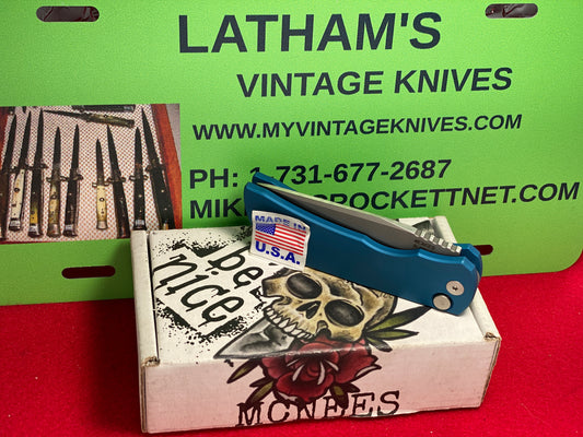 McNEES CUSTOM AUTOMATIC KNIVES 2022 MCN-PM-MAC-2-AUTO-BLUE MAGNACUT TACTICAL AUTOMATIC KNIFE BLUE ALUMINUM METAL HANDLES