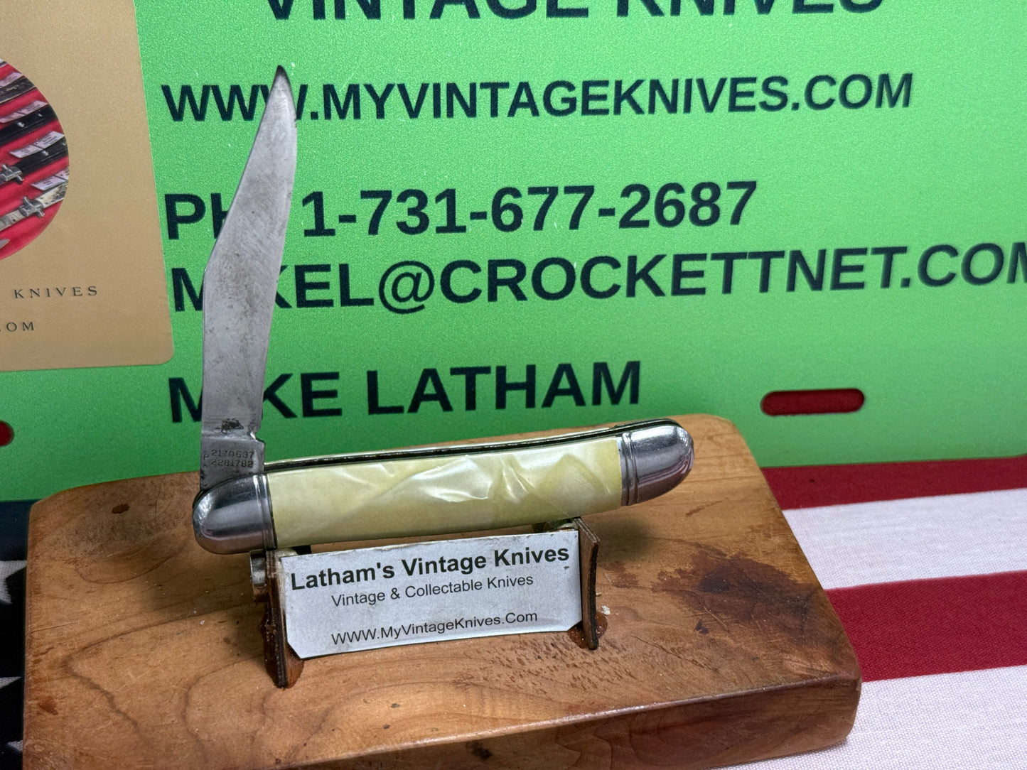 HAMMER BRAND USA IMPERIAL KNIFE CO. 1945-1955 UTILITY JACK 3 1/2" VINTAGE AMERICAN AUTOMATIC KNIFE CRACKED ICE COMPOSITION SHELL WRAP HANDLES