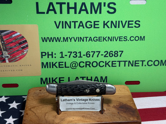 HAMMER BRAND USA IMPERIAL KNIFE CO. 1945-1955 UTILITY JACK 3 1/2" VINTAGE AMERICAN AUTOMATIC KNIFE BLACK JIGGED COMPOSITION SHELL WRAP HANDLES