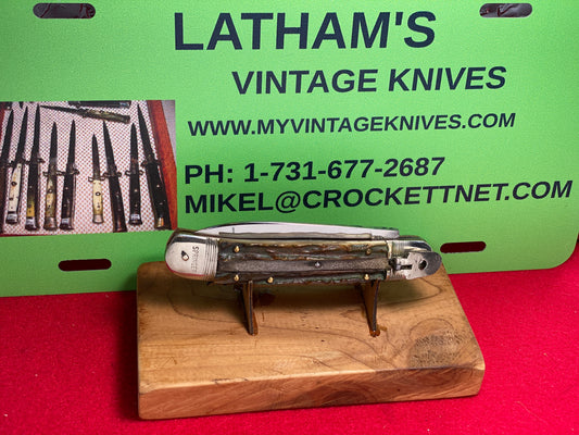 A. WINGER JR SOLINGEN GERMANY 1955-60 LEVER AUTOMATIC SPRINGER 11 CM GERMAN AUTOMATIC KNIFE STAG HANDLES