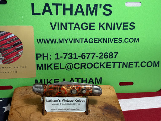 HAMMER BRAND USA IMPERIAL KNIFE CO. 1945-1955 UTILITY JACK 3 1/2" VINTAGE AMERICAN AUTOMATIC KNIFE COPPER/RED SWIRL COMPOSITION SHELL WRAP HANDLES
