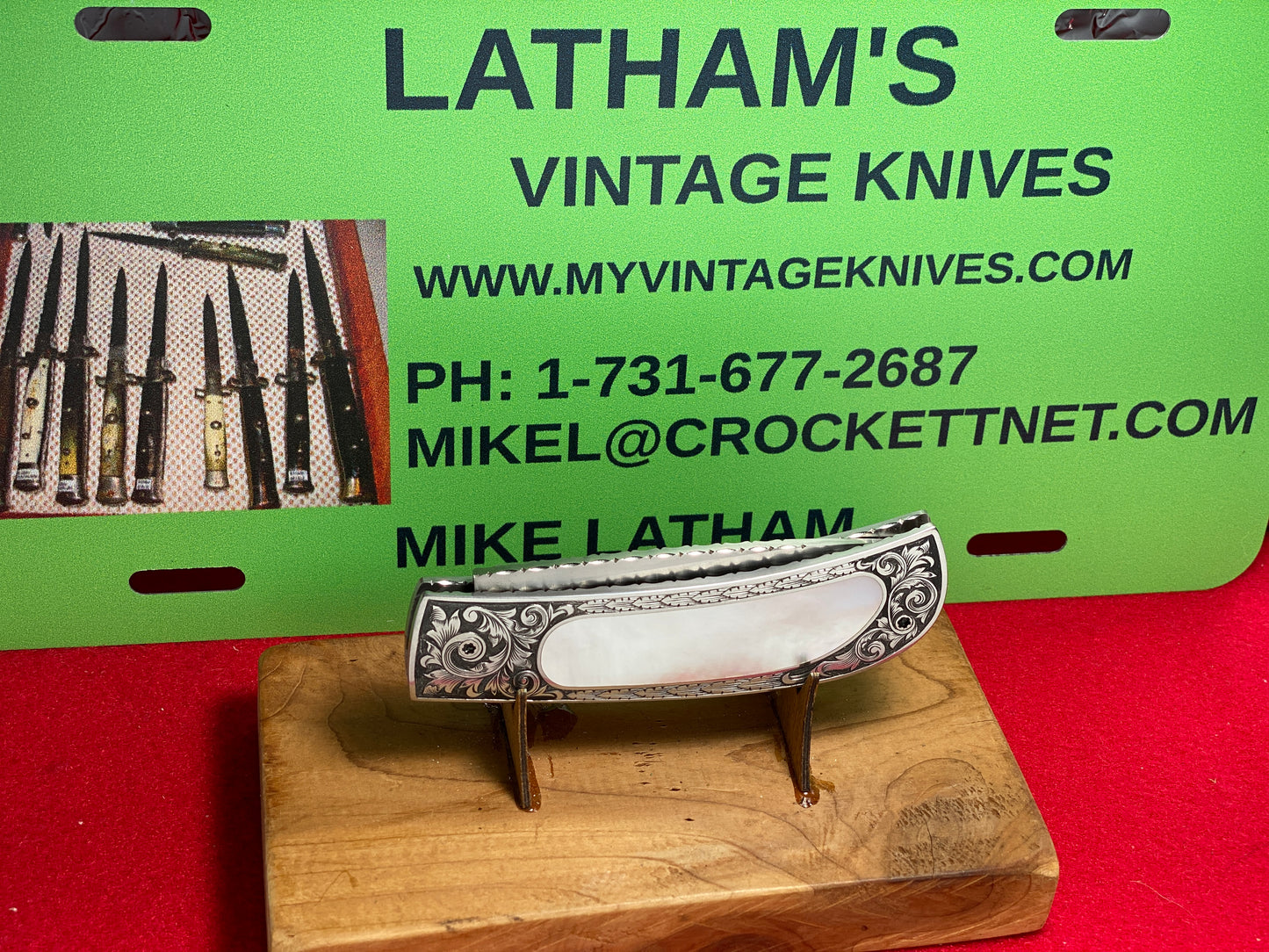 HARRIS, RALPH DEWEY CUSTOM BRANDON FLORIDA SCALE RELEASE CUSTOM AUTOMATIC KNIFE PEARL INSERTS HANDLES