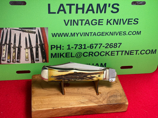 A.C. MFG CO. 1916 MARINETTE WIS AERIAL KNIFE CO. LEVER AUTOMATIC VINTAGE AMERICAN AUTOMATIC KNIFE STAG HANDLES