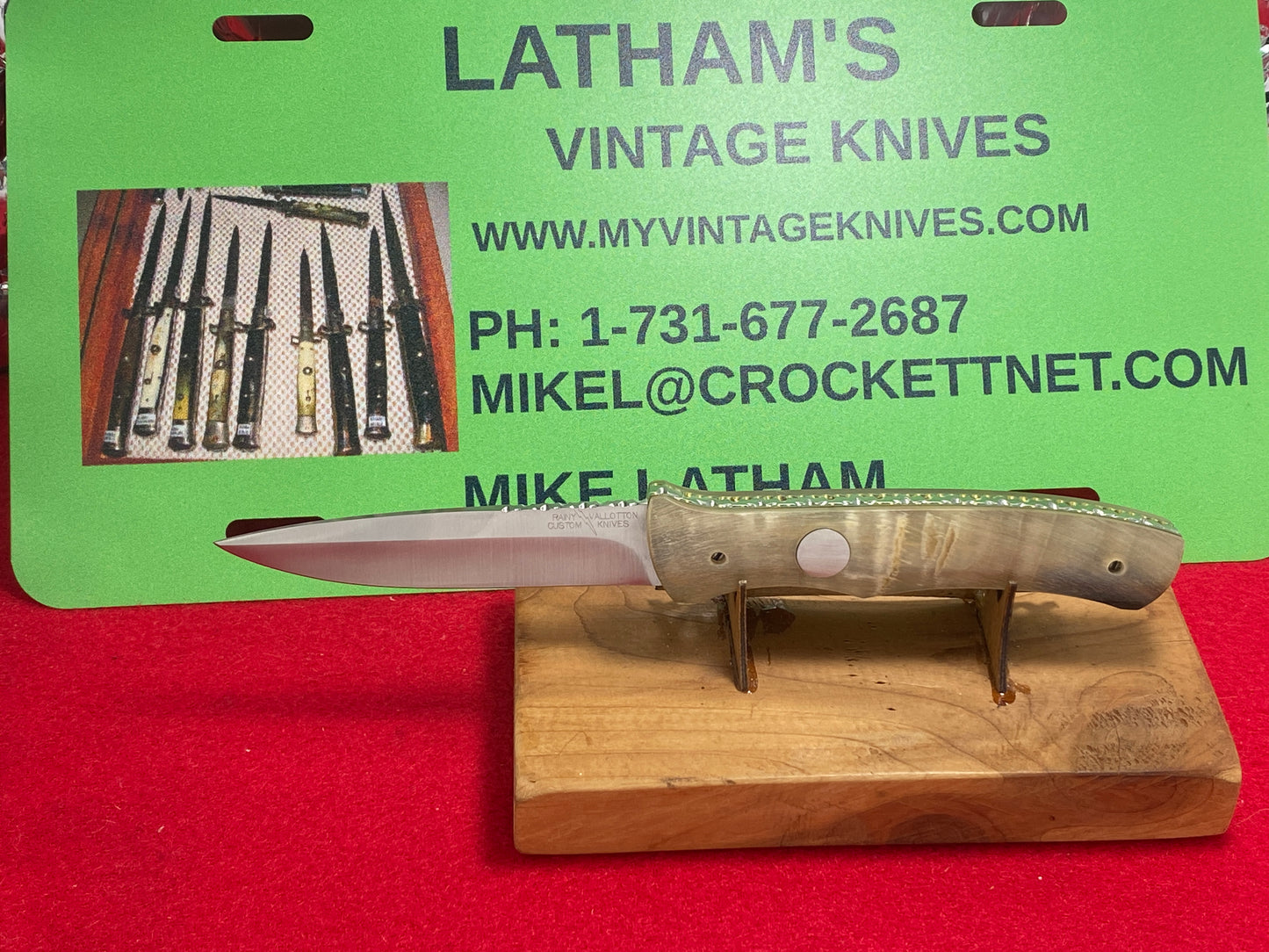 VALLOTTON, RAINY CUSTOM KNIVES 1996-99 DOUBLE ACTION HUNTER CUSTOM AUTOMATIC KNIFE HORN HANDLES